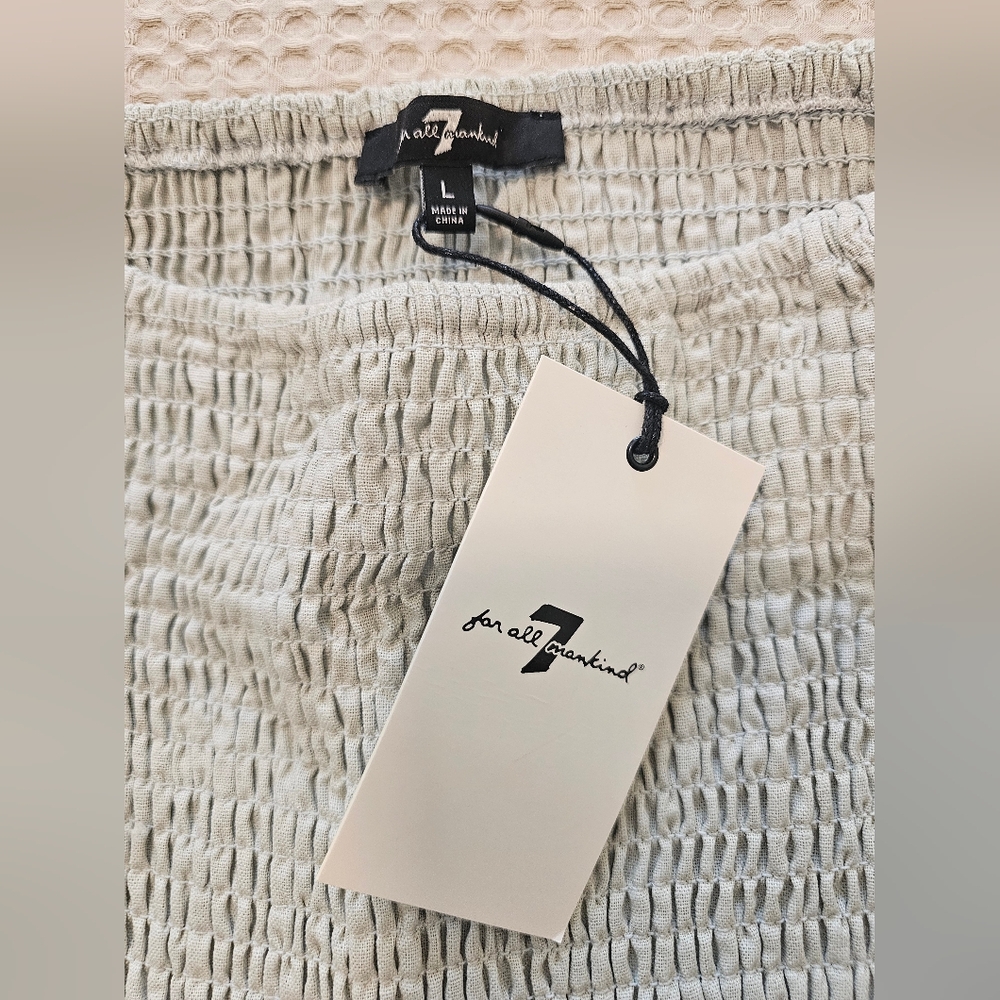 ๐โจ 7 FOR ALL MANKIND LINEN BLEND SMOCKED PUFF MIDI DRESS โจ๐๐ธ SIZE LARGE | NWT - Picture 6 of 6
